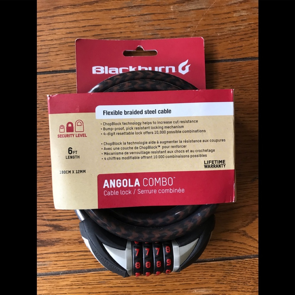 Blackburn Angola Combo Flexible Braided Steel Cable Lock 4-Digit 6ft Bike